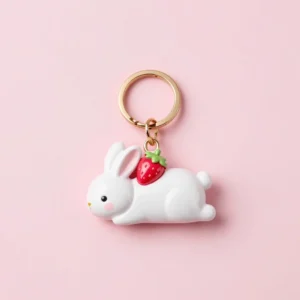 Strawberry Bunny Pearl Resin Keychain