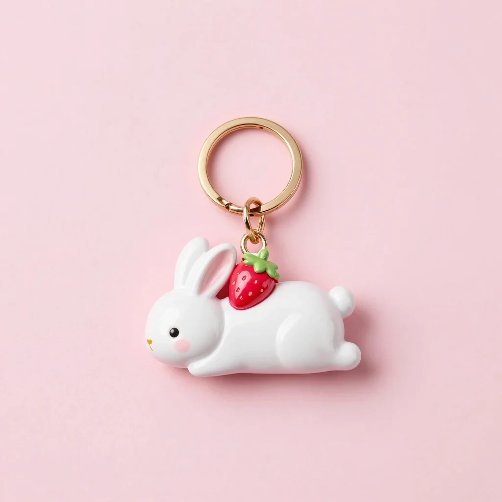 Strawberry Bunny Pearl Resin Keychain